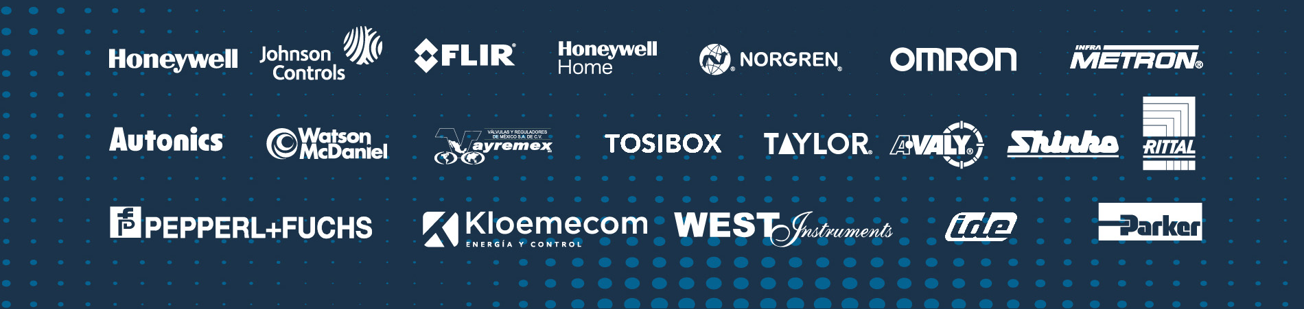 honeywell, johnson controls, flir, honeywell home, norgren, omron, metron, autonics, watson mcdaniel, ayremex, tosibox, taylor, avaly, shinko, rittal, pepperl+fuchs, kloemecom, west instruments, ide, parker